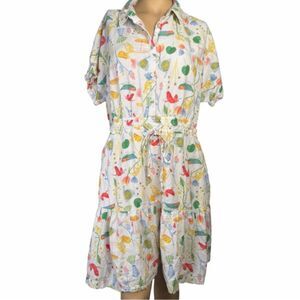 Cynthia Rowley Tropical Print Button-Front Linen Dress – Size L